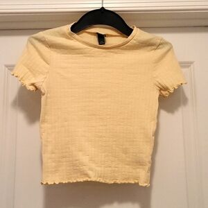 wild fable Yellow Cropped Ribbed T-Shirt